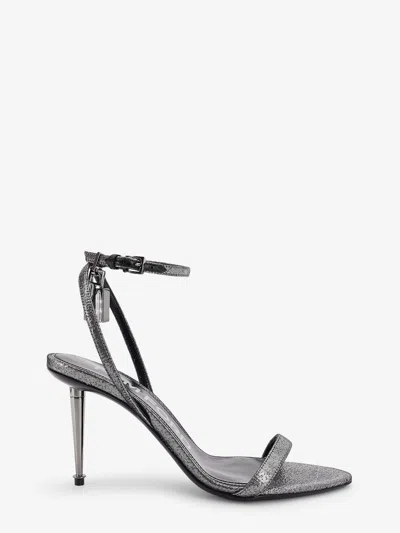 Tom Ford Laminated Heeled Sandals With Laminated Effect In Silver