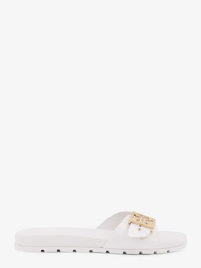 Tory Burch Slide Sandals With Metallic Buckle Accent In White