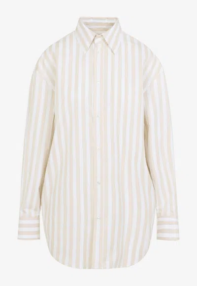 Saint Laurent Beige Striped Shirt In Neutral