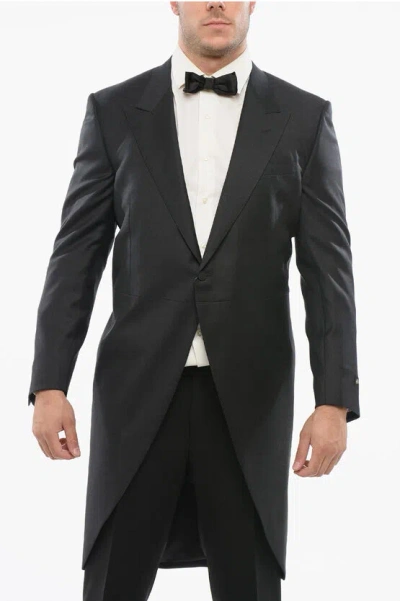 Corneliani Virgin Wool Peak Lapel Cerimonia Tail-coat Blazer In Black