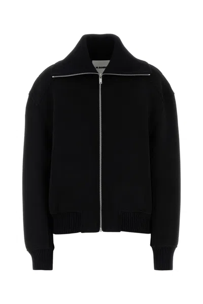 Jil Sander Wool Blend Bomber Jacket With High Collar In Black