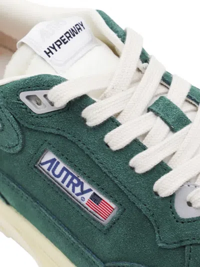 Autry Hyperway Low Malachite And Silver Mesh And Suede Sneakers In Green