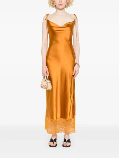 Self-portrait Satin Midi Dress With Lace-insert