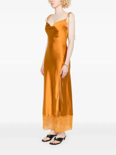 Self-portrait Satin Midi Dress With Lace-insert