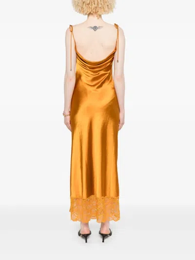 Self-portrait Satin Midi Dress With Lace-insert