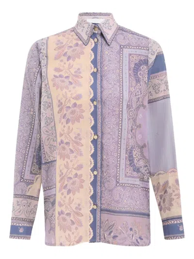 Zimmermann Mixed-print Shirt With Button Front In Blue