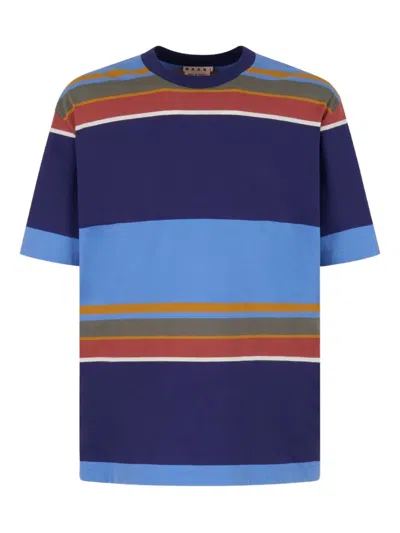 Marni Striped Cotton T-shirt In Blue