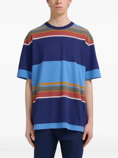 Marni Striped Cotton T-shirt In Blue