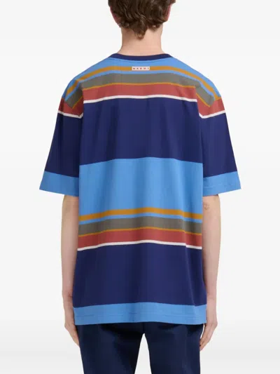 Marni Striped Cotton T-shirt In Blue