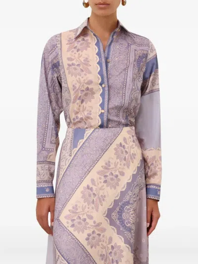 Zimmermann Mixed-print Shirt With Button Front In Blue