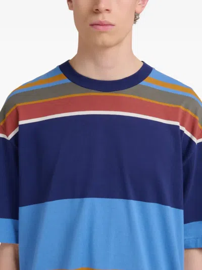 Marni Striped Cotton T-shirt In Blue