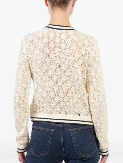 Frame Womens Rookie Open-knit Cotton-blend Cardigan Cream Multi In White