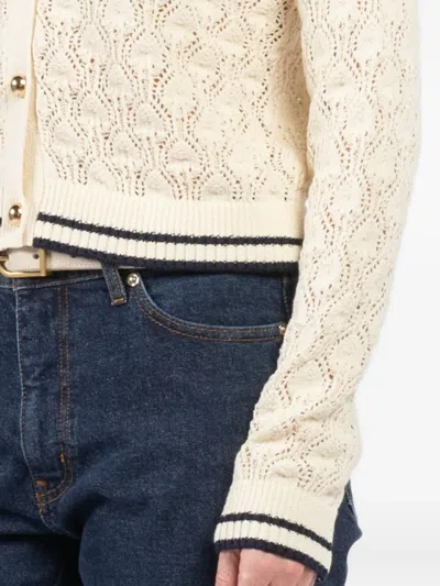 Frame Womens Rookie Open-knit Cotton-blend Cardigan Cream Multi In White