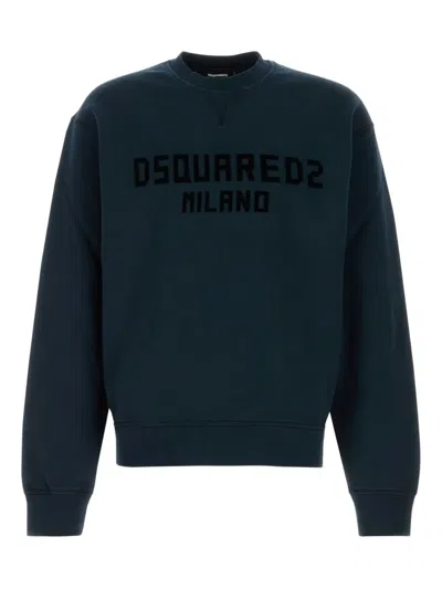 Dsquared2 Washed Grey Sweatshirt With Logo In Blue