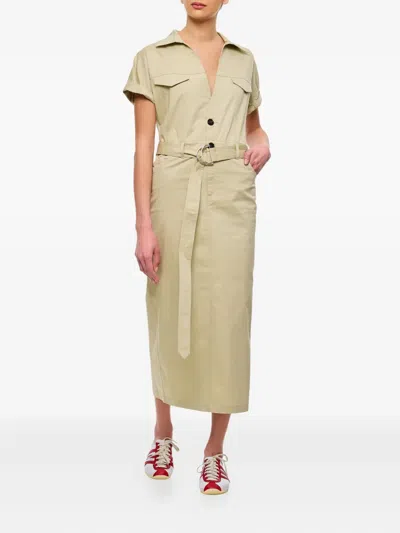 Halfboy Button-up Belted Midi Dress In Neutral