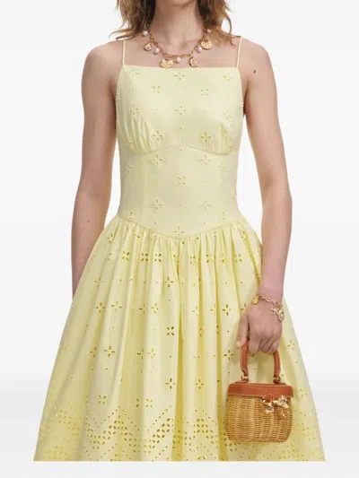 Self-portrait Broderie Anglaise Midi Dress In Yellow