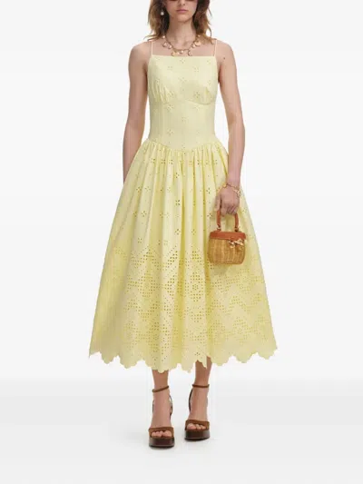 Self-portrait Broderie Anglaise Midi Dress In Yellow