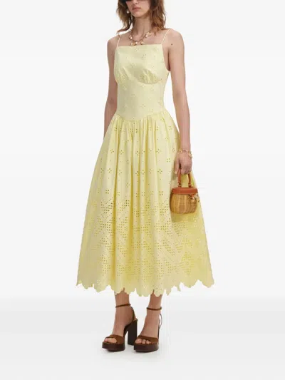 Self-portrait Broderie Anglaise Midi Dress In Yellow