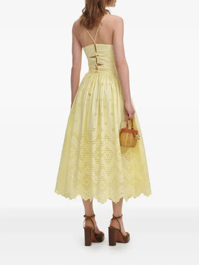 Self-portrait Broderie Anglaise Midi Dress In Yellow