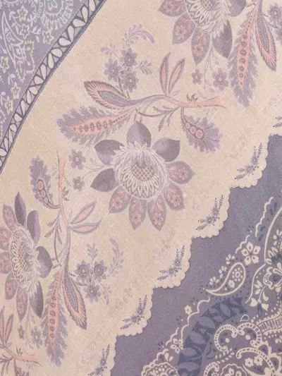 Zimmermann Lucky Floral Linen Midi Skirt In Blue