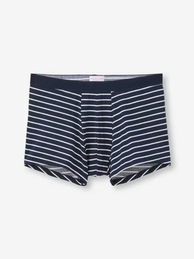Derek Rose Men's Boxer Briefs Cotton Navy Stripe Print In Blue