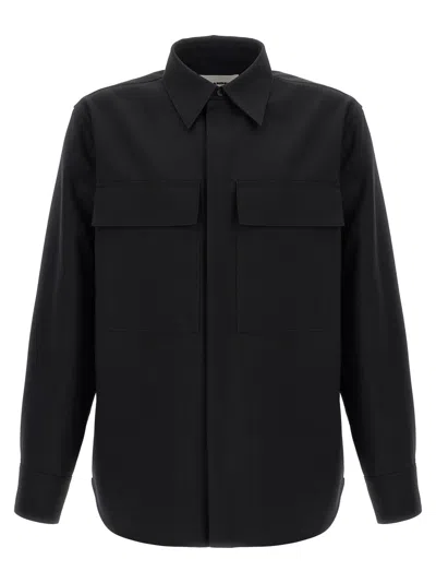 Jil Sander Structured Black Wool Shirt With Button Closure In Black