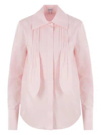 Loewe Poplin Shirt With Pleated Neck Tie In Pink