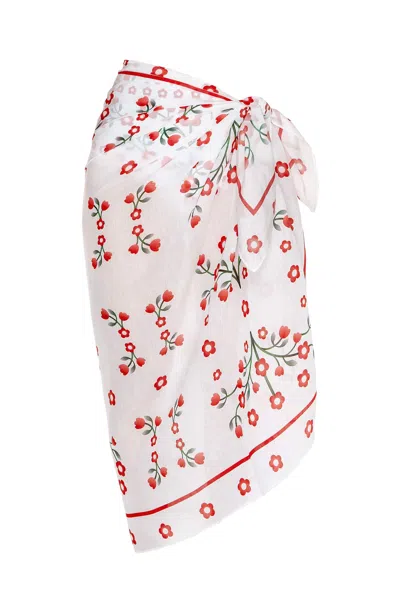 Jessie Zhao New York Women's White / Red Beach Sarong Wrap - Day Garden
