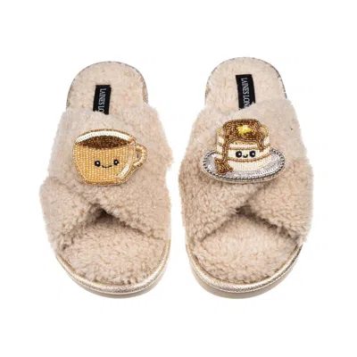 Laines London Women's Brown / Neutrals Laines Boucle Slippers With Laines Loveables Coffee & Pancake Brooches - Oa