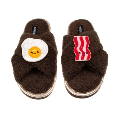Laines London Women's Brown / Neutrals Laines Boucle Slippers With Laines Loveables Egg & Bacon Brooches - Chocola