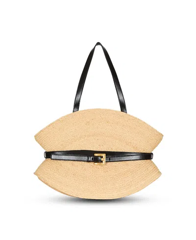 Balmain Medium Structured Shoulder Bag With Woven Texture In Nude