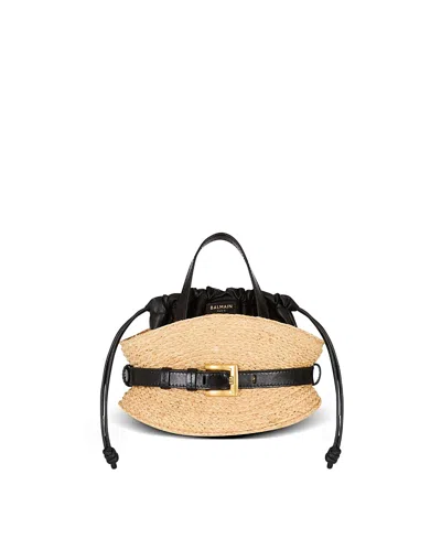 Balmain Shuffle Mini Top-handle Bag In Raffia And Calfskin