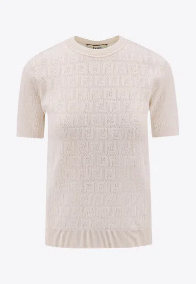 Fendi All-over Logo Short-sleeved T-shirt In Neutral