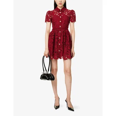 Self-portrait Burgundy Mini Dress With Lace Collar In Gold
