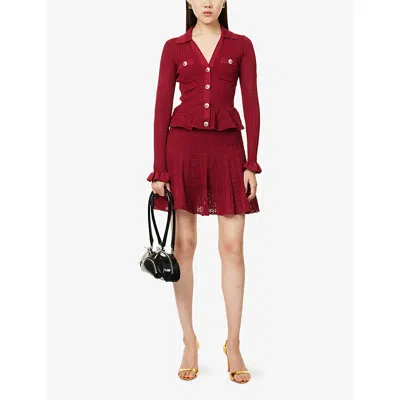 Self-portrait Burgundy Mini Dress With V-neck And Flared Hem In Red