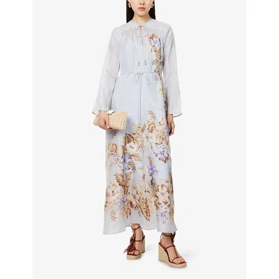 Zimmermann Women Powder Blue Multi Floral Silk Habotai Coco Maxi Dress In Purple