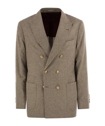 Brunello Cucinelli Men One-and-a-half Breasted Deconstructed Jacket In Checked Flannel In White