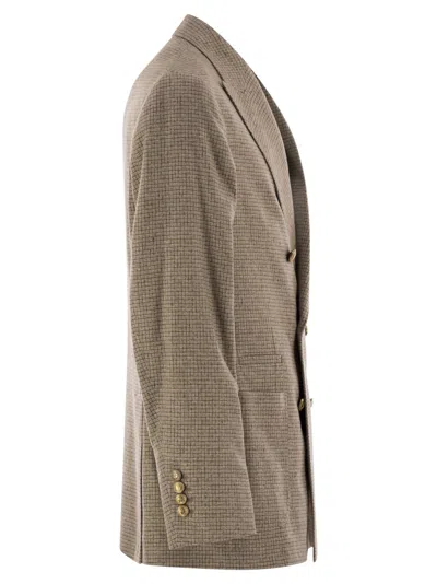 Brunello Cucinelli Men One-and-a-half Breasted Deconstructed Jacket In Checked Flannel In White