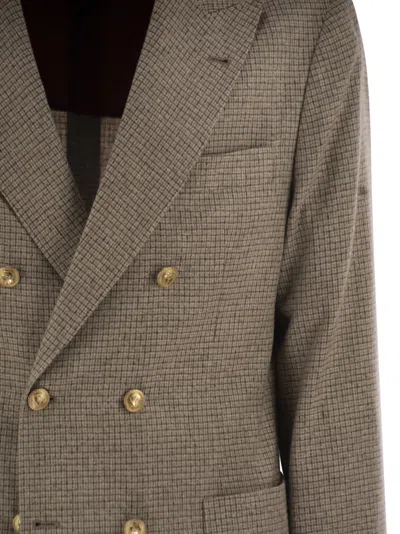 Brunello Cucinelli Men One-and-a-half Breasted Deconstructed Jacket In Checked Flannel In White