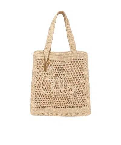 Chloé Chloe Women Embroidered Raffia Small Summer Banana Shopping Bag