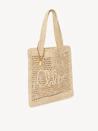Chloé Chloe Women Embroidered Raffia Small Summer Banana Shopping Bag