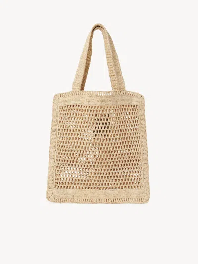 Chloé Chloe Women Embroidered Raffia Small Summer Banana Shopping Bag
