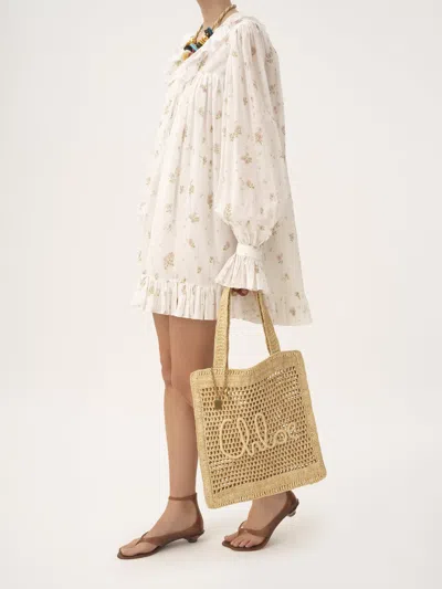 Chloé Chloe Women Embroidered Raffia Small Summer Banana Shopping Bag