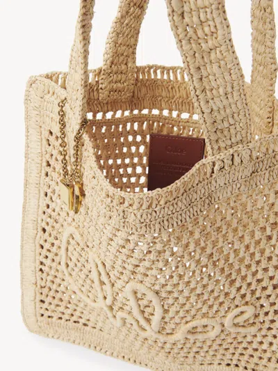 Chloé Chloe Women Embroidered Raffia Small Summer Banana Shopping Bag
