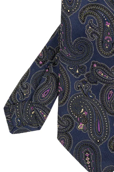 Etro Silk Tie With Paisley Print In Blue