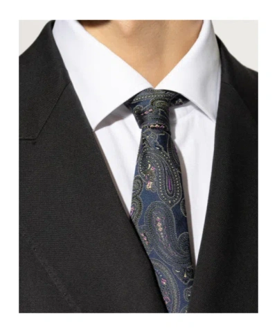 Etro Silk Tie With Paisley Print In Blue