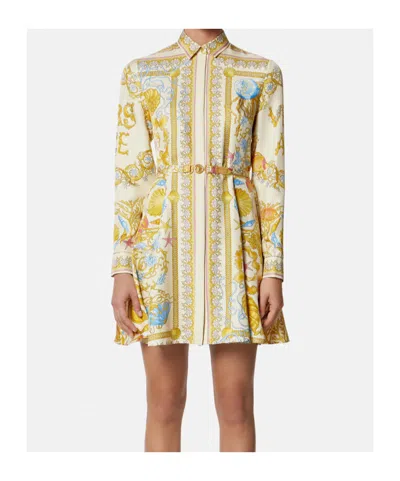 Versace Underwater Barocco Print Mini Shirt Dress In Multi