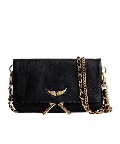 Zadig & Voltaire Womens Black Gold Rocky Ii Wing-embellished Leather Cross-body Bag