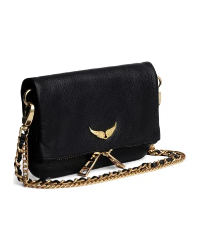 Zadig & Voltaire Womens Black Gold Rocky Ii Wing-embellished Leather Cross-body Bag