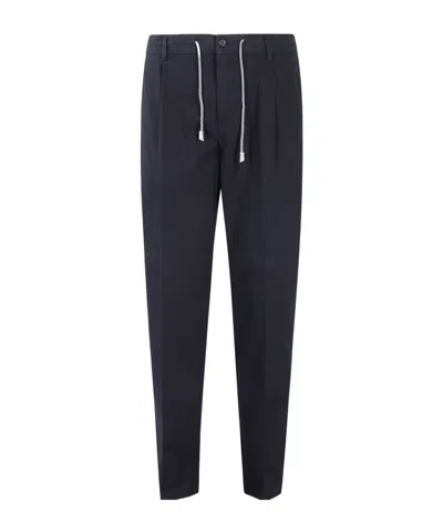 Eleventy Pleated Drawstring Tapered Trousers In Black